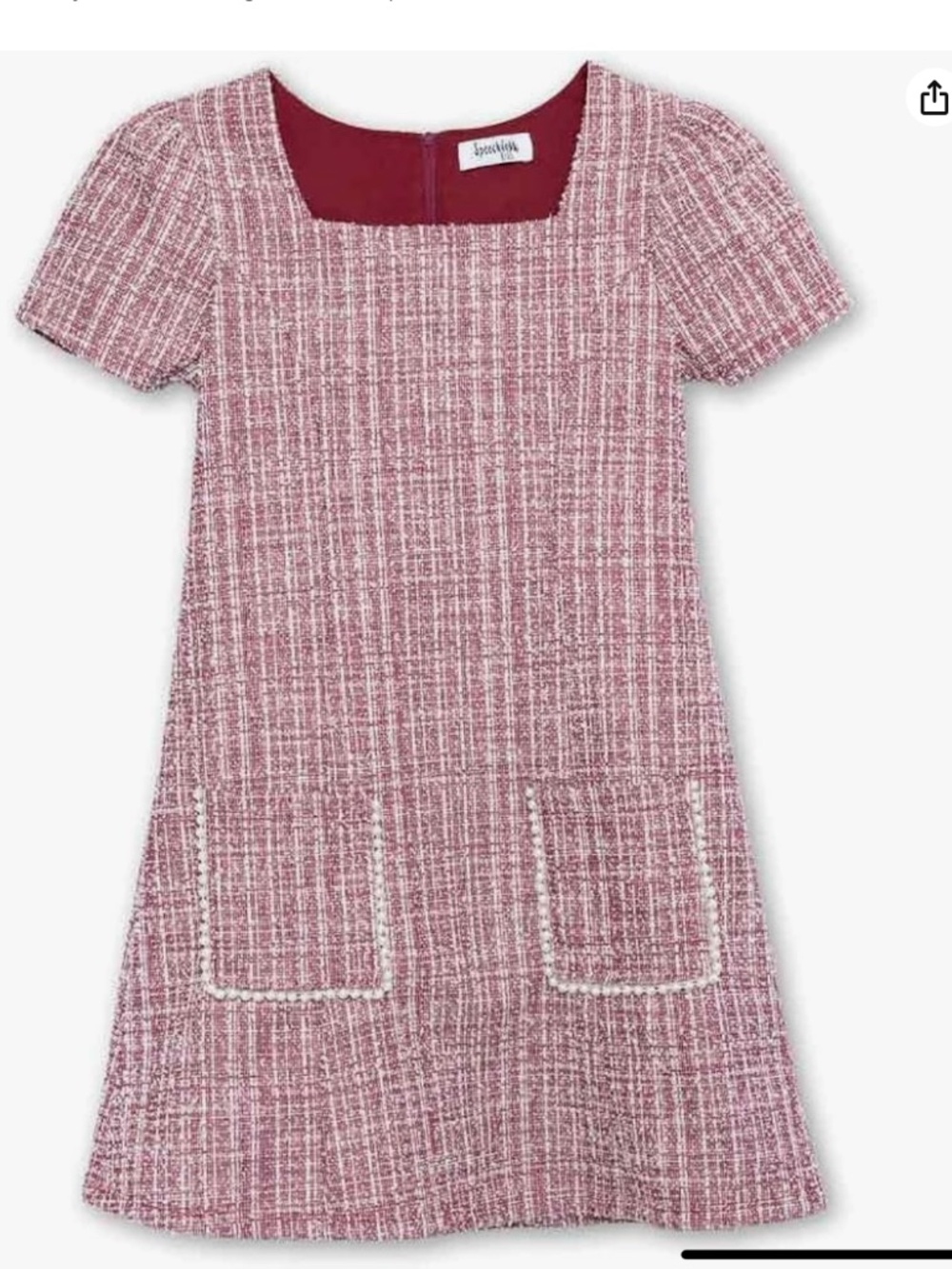 Speechless Girls' Burgundy Short Sleeve Knit Boucle Dress Size 16